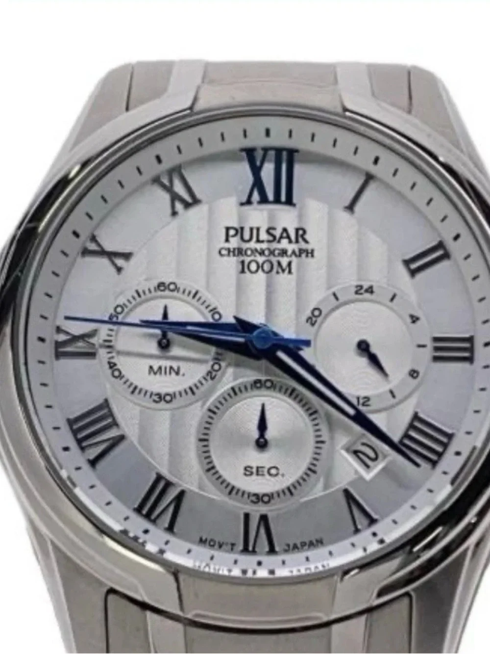 PULSAR Men’s Chronograph Watch Silver/Blue Roman Dial Stainless  VD53-X114 45mm